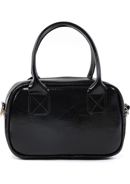 Kırışık Dokulu Siyah SHK217 Fiyonklu Suni Deri, Tek Bölmeli, Fermuarlı,kolon Askılı, El, Kol ve Omuz Çantası modelleri