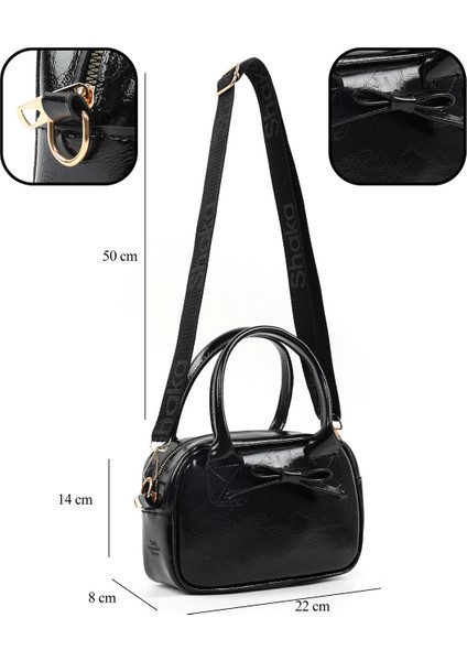 Kırışık Dokulu Siyah SHK217 Fiyonklu Suni Deri, Tek Bölmeli, Fermuarlı,kolon Askılı, El, Kol ve Omuz Çantası fırsatları