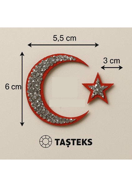 Taşlı Ütülenebilen Veya Sticker Olarak Kullanılabilen Ay ve Yıldız Türk Bayrağı Modeli