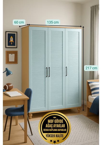 Mavi MDF 3 Kapaklı Çekmeceli Dolap | REHAU Kaplama Kapaklar | Ağaç Ayaklar fiyatları