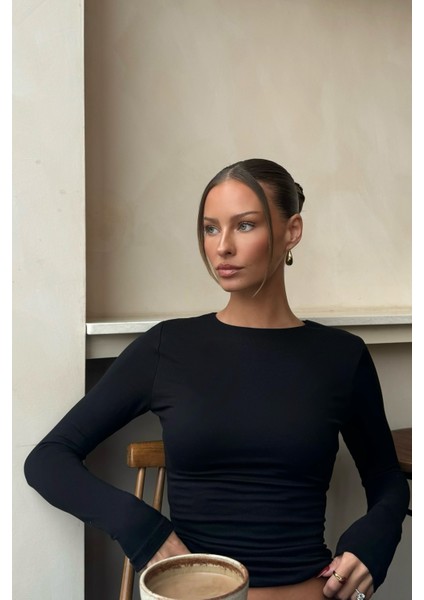 Siyah Bisiklet Yaka Basic Uzun Kollu Body indirimleri
