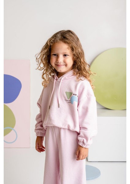 Kız Çocuk Kapşonlu Crop Sweatshirt - Pembe