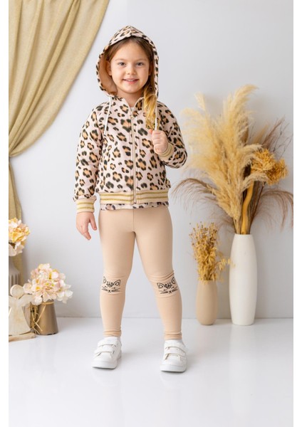Kız Çocuk Leopar Desenli Kapüşonlu Sweatshirt - Leopar Desenli