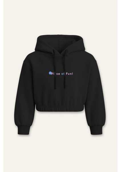 Kız Çocuk Kapşonlu Crop Sweatshirt - Siyah