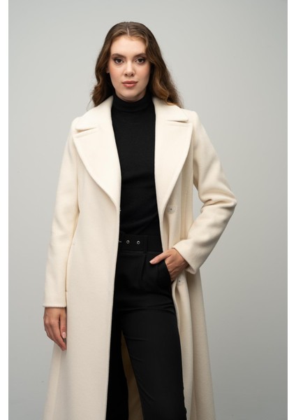 Çıt Çıt Kapamalı Belden Bağlamalı Exclusive Kaban Ekru 3057