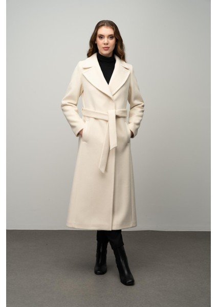 Çıt Çıt Kapamalı Belden Bağlamalı Exclusive Kaban Ekru 3057