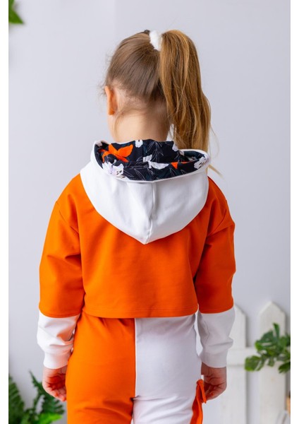 Kız Çocuk Kapüşonlu Crop Sweatshirt - Oranj fiyatları