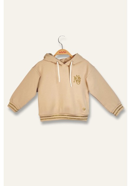 Kız Çocuk Kapüşonlu Sweatshirt - Bej