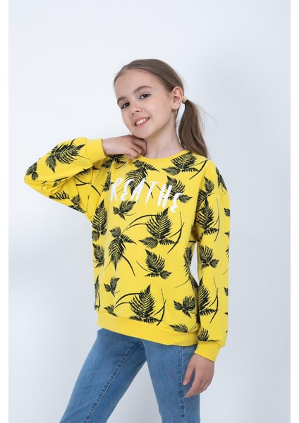 Kız Çocuk Yaprak Baskılı Sweatshirt modelleri