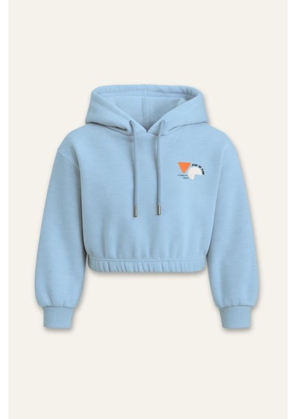 Kız Çocuk Kapşonlu Crop Sweatshirt - Mavi