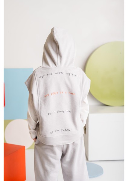 Unisex Çocuk Kapşonlu Kısa Kol Sweatshirt - Gri fırsatları