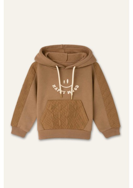 Kız Çocuk Reglan Kollu Baskı Detaylı Kapitoneli Sweatshirt - Kahverengi modelleri