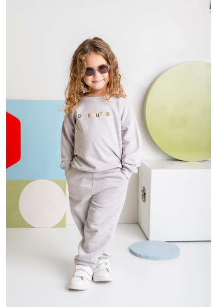 Kız Çocuk Nakışlı Sweatshirt - Gri