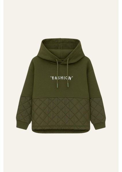 Kız Çocuk Nakış Detaylı Kapitoneli Sweatshirt - Haki fırsatları