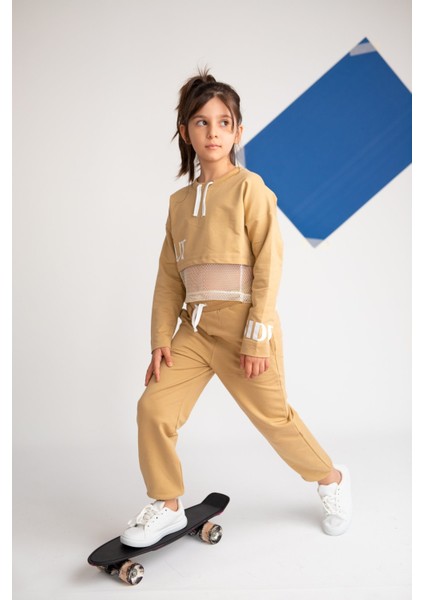 Kız Çocuk Go Play Fileli Crop Bej Sweatshirt (4-12YAŞ) fiyatları