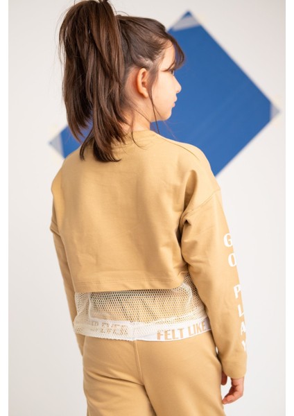 Kız Çocuk Go Play Fileli Crop Bej Sweatshirt (4-12YAŞ) modelleri