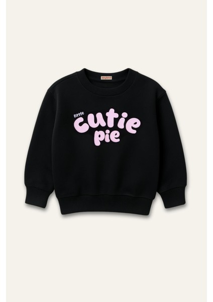 Kız Çocuk Kabartma Baskılı Sweatshirt - Siyah