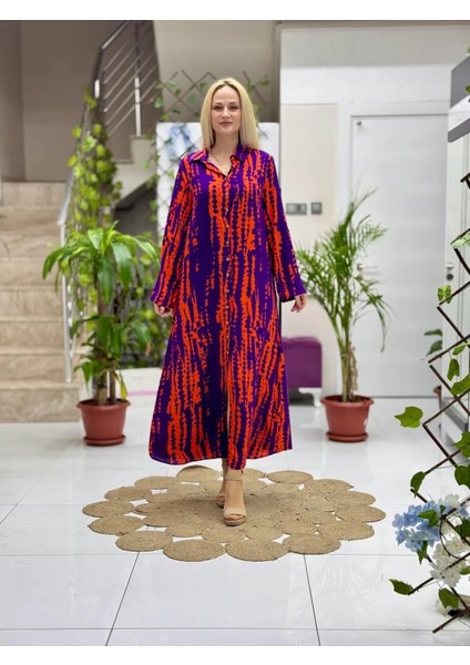 SLN31121 Pamuk Viskon Boydan Düğmeli Uzun Selin Elbise