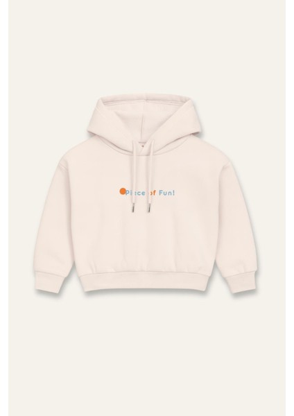 Kız Çocuk Kapşonlu Crop Sweatshirt - Krem fırsatları