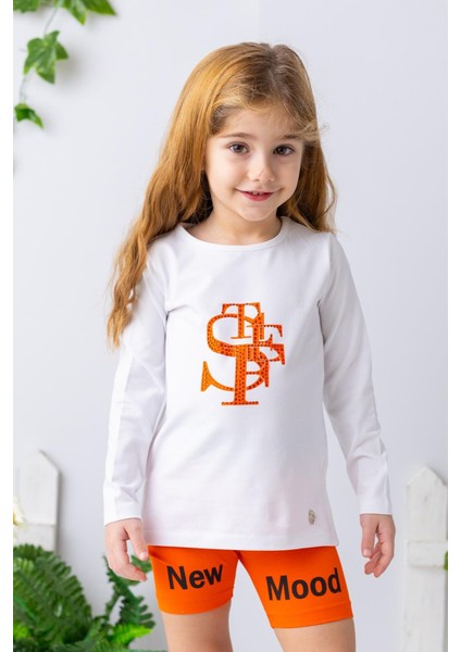 Kız Çocuk Taş Detaylı Uzun Kollu T-Shirt - Beyaz