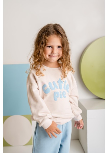Kız Çocuk Kabartma Baskılı Sweatshirt - Krem modelleri
