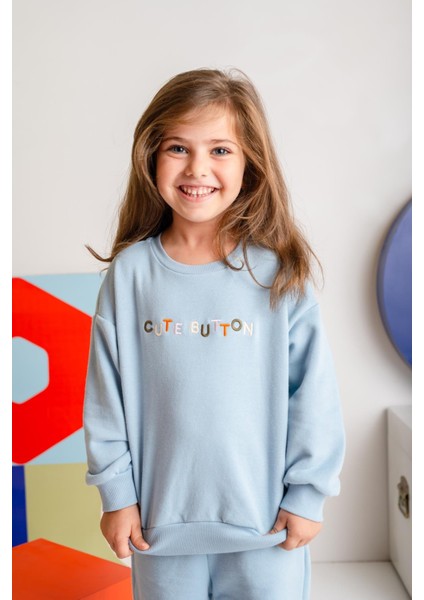 Kız Çocuk Nakışlı Sweatshirt - Mavi