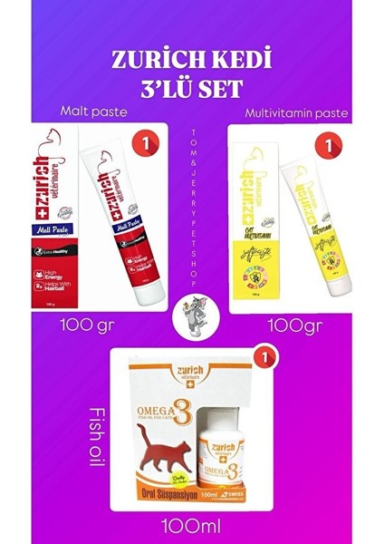 Veterinaire Antihairball Tüy Topağı Önleyici Kedi Malt 100GR/MULTIVITAMIN Paste 100 Gr/omega-3