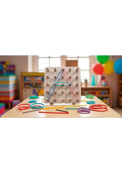 Montessori Geoboard Eğitici Lastikli Şekiller Geometri Oyunu (5*5)