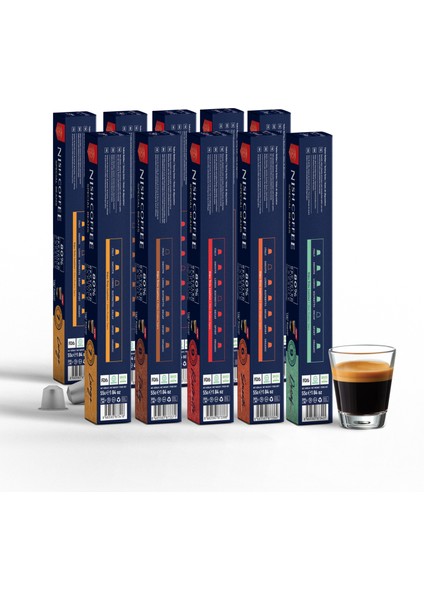 Kapsül Kahve 10'lu Set (2XLUNGO,2XITALY,2XRISTERETTO,2XSMOOTH,2XDECAF)-100 Adet