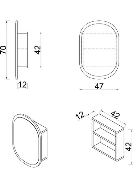 Side (Siyah) 75X50CM /banyo Dolabı Aynalı / Lavabo Üstü Dolap / Banyo Düzenleyici