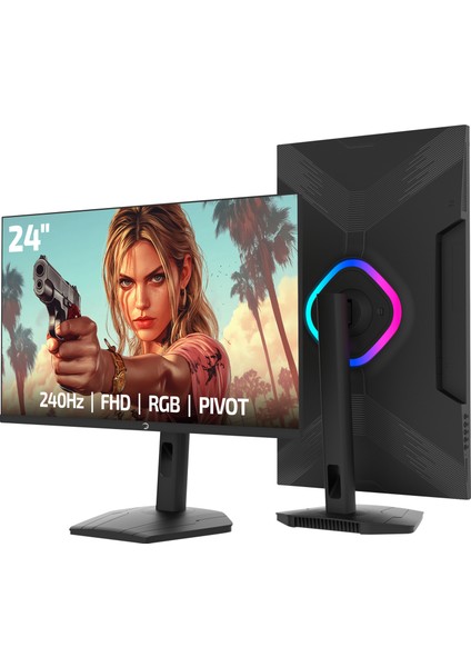 Lunis L20 24'' 240Hz 0.5ms Va Fhd Rgb Pivot Gaming Monitör (Sıfır Ölü Piksel Garantili)