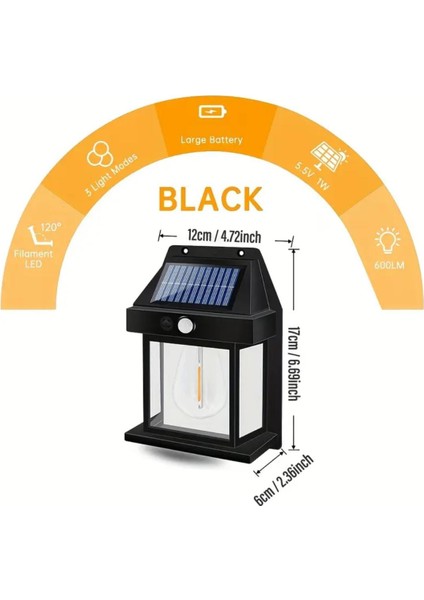 1 Adet Hareket Sensörlü Güneş Enerjili Dış Duvar Veranda Aydınlatma Lambası, Kamp Lambası