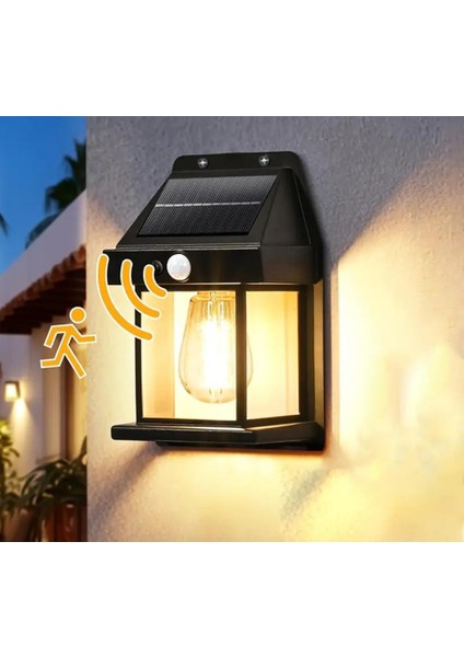 1 Adet Hareket Sensörlü Güneş Enerjili Dış Duvar Veranda Aydınlatma Lambası, Kamp Lambası
