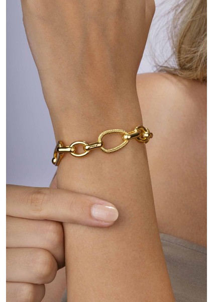 Altın Kaplama Zincir Model Çelik Kadın Bileklik