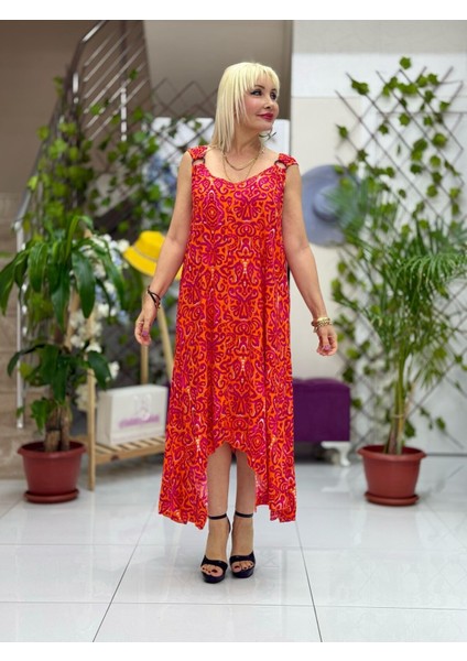 HL14022 Omzu Halkalı Askılı Viskon Hilal Elbise fiyatları