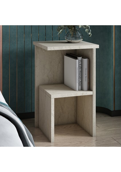 Roisin Modern Çok Amaçlı Komodin & Yan Sehpa - Traverten Desen