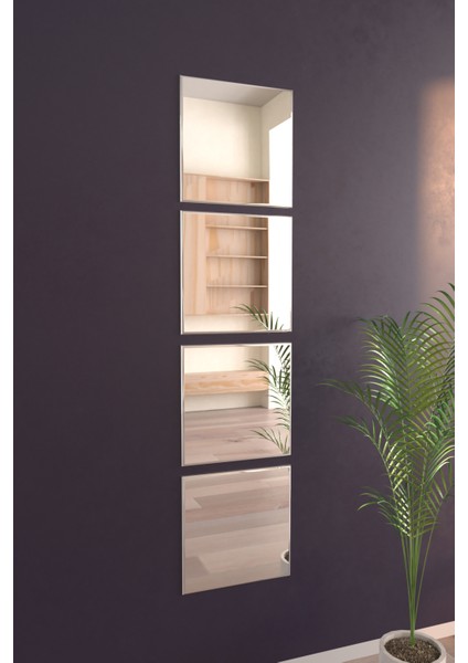 4 Parça Kare Ayna Duvar ve Boy Aynası Seti 25 x 25 cm