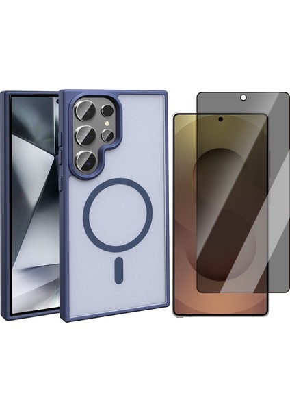 Galaxy S25 Ultra Kılıf Magsafe Şarj Özellikli Mat Arka Yüzey Zore Sio Kapak+ Parmak İzi Okumalı Privacy Hayalet Ekran Koruyucu
