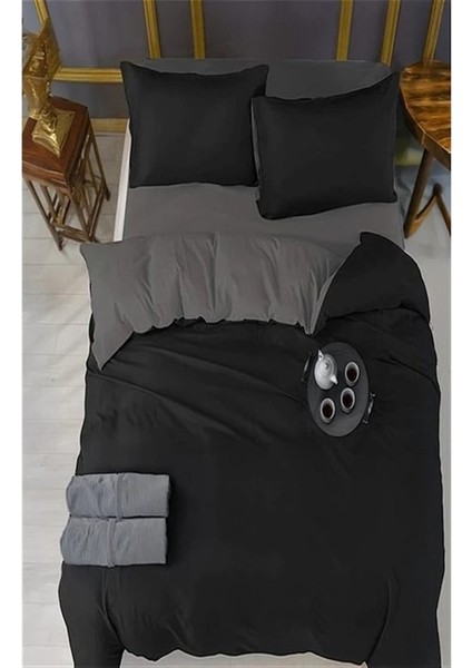 Tek Kişilik Lastikli Çarşaf Nevresim Takımı Siyah Antrezit