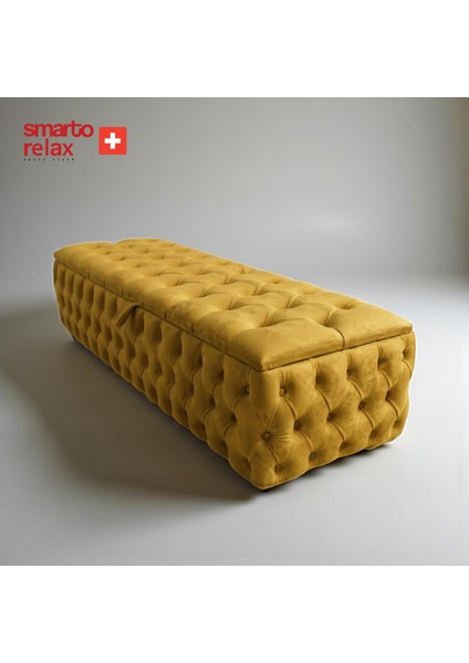 Swiss Style Puf Saas-Fee Sandıklı baby face Puf, Kapitoneli Sandıklı, 110x45x40 cm, Babyface Kaplama Dekoratif puf(Sarı) fiyatları