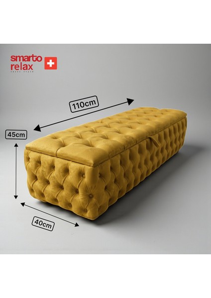Swiss Style Puf Saas-Fee Sandıklı baby face Puf, Kapitoneli Sandıklı, 110x45x40 cm, Babyface Kaplama Dekoratif puf(Sarı) modelleri