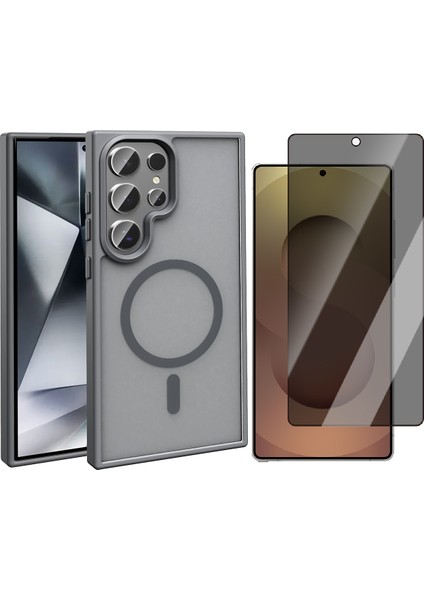 Galaxy S25 Ultra Kılıf Magsafe Şarj Özellikli Mat Arka Yüzey Zore Sio Kapak + Parmak İzi Okumalı Privacy Hayalet Ekran Koruyucu