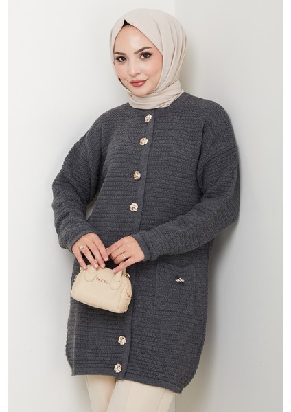 Lezgi Düğmeli Triko Hırka 1599 - Antrasit