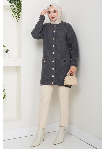 Lezgi Düğmeli Triko Hırka 1599 - Antrasit fiyatları