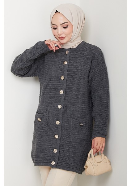 Lezgi Düğmeli Triko Hırka 1599 - Antrasit modelleri