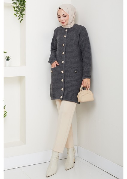 Lezgi Düğmeli Triko Hırka 1599 - Antrasit fırsatları
