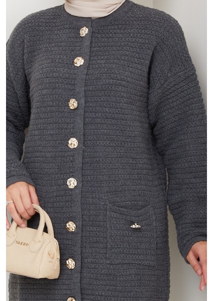 Lezgi Düğmeli Triko Hırka 1599 - Antrasit indirimleri