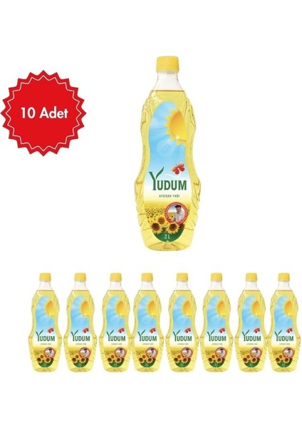 Ayçiçek Yağı 10 Adet x 2 L | Ekonomik Paket | Hafif ve Doğal Lezzet