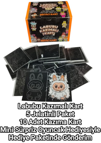 Labubu Kazımalı Kart 5 Jelatinli Poşet | 10 Kart | Mini Sürpriz Oyuncak ve Şeker Hediyeli fiyatları