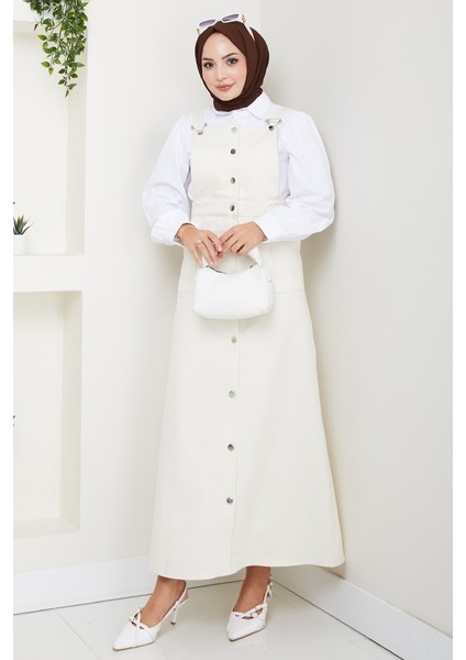 Boydan Düğmeli Gabardin Jile 1552 - Ekru